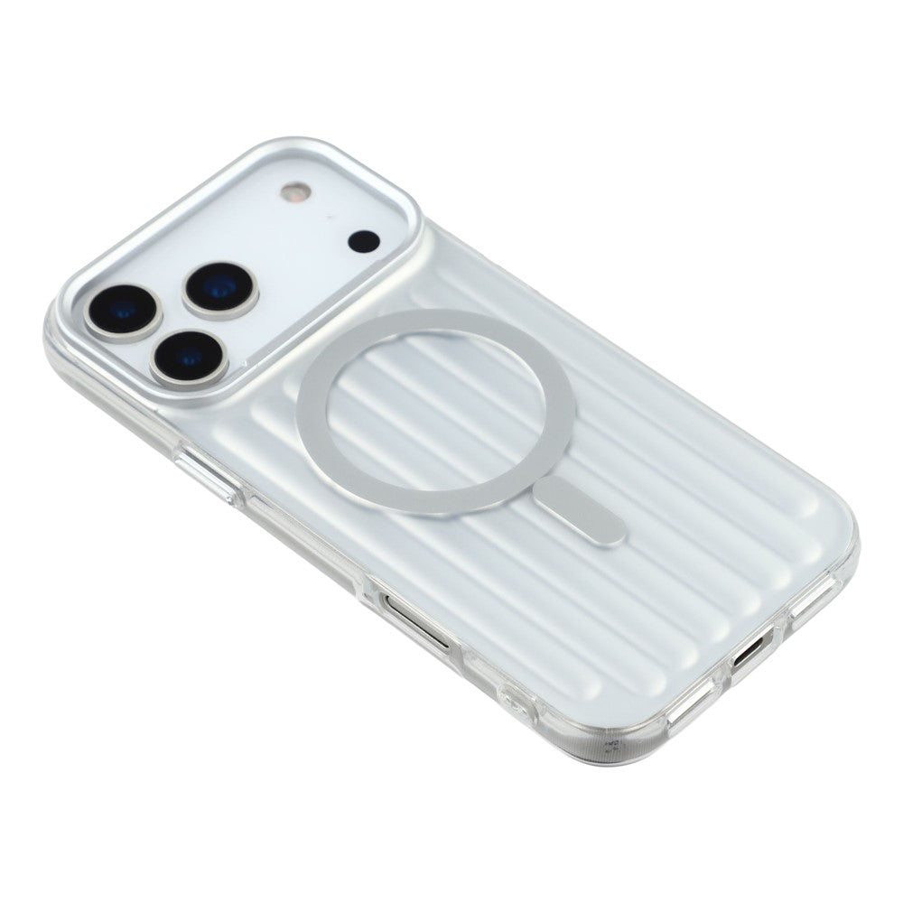 For iPhone 17 Pro Max Case Compatible with MagSafe Luggage Texture IMD TPU Phone Back Cover - Silver