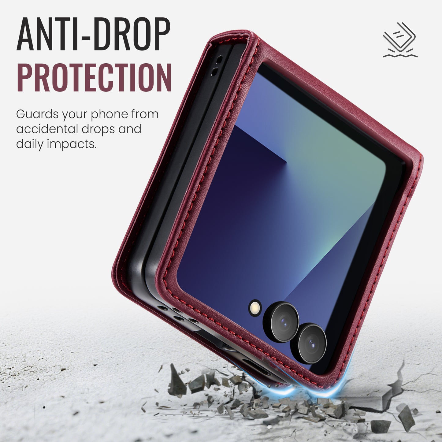 For Samsung Galaxy Z Flip7 5G Case CASEME 033 Series RFID Blocking Wallet Stand Calf Texture Leather Phone Cover - Red