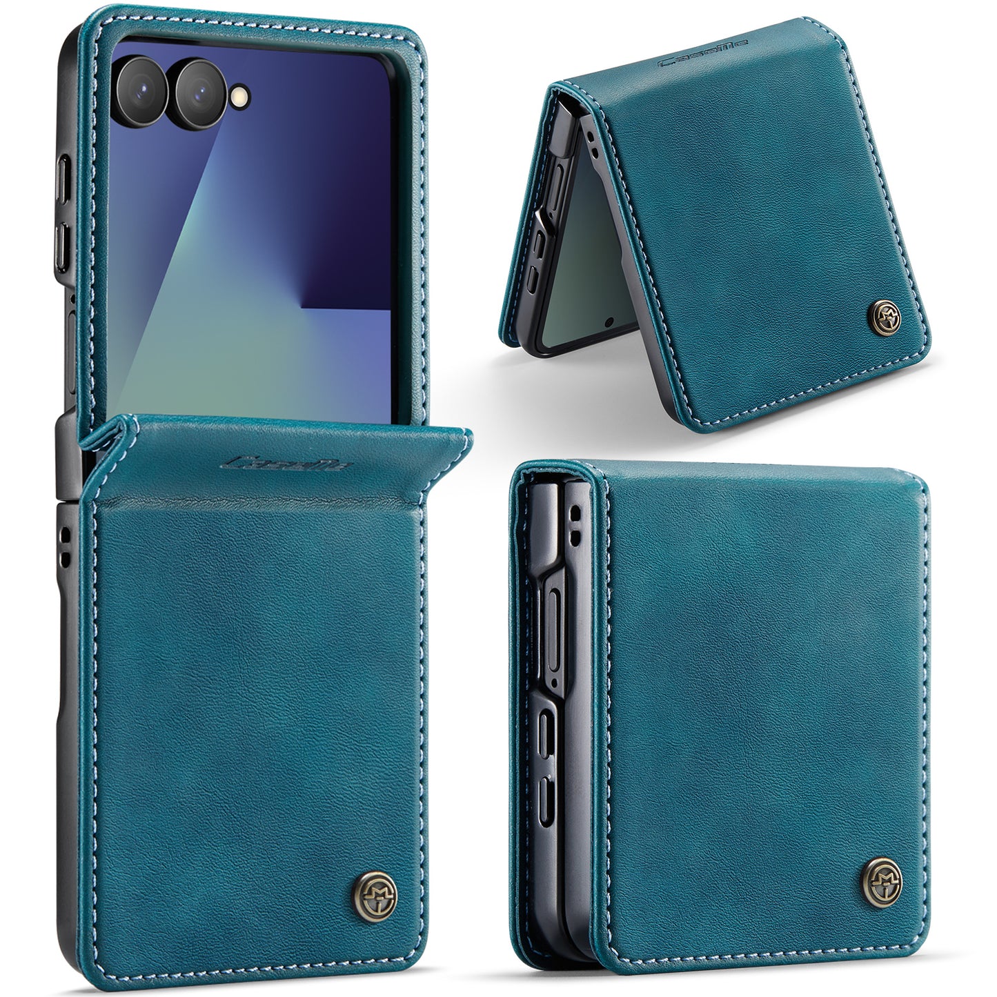 For Samsung Galaxy Z Flip7 5G Case CASEME 033 Series RFID Blocking Wallet Stand Calf Texture Leather Phone Cover - Green