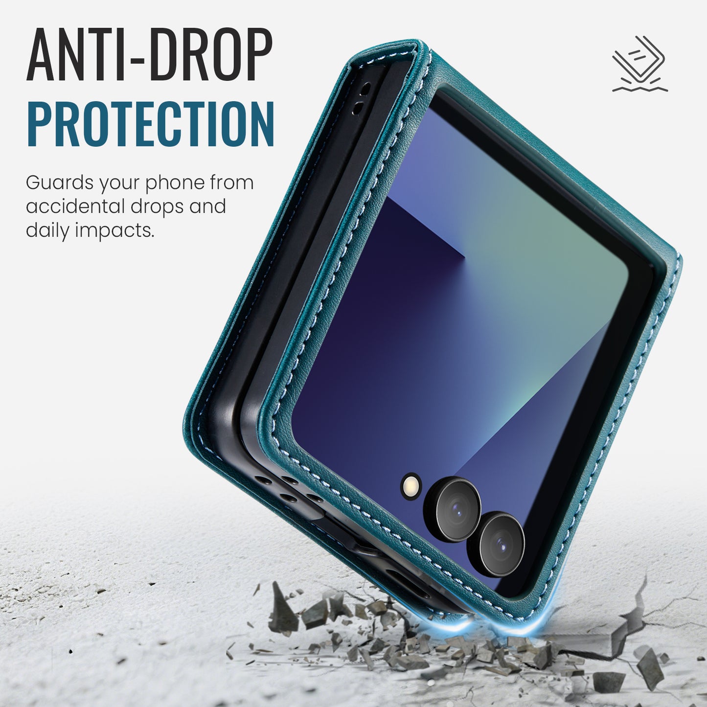 For Samsung Galaxy Z Flip7 5G Case CASEME 033 Series RFID Blocking Wallet Stand Calf Texture Leather Phone Cover - Green