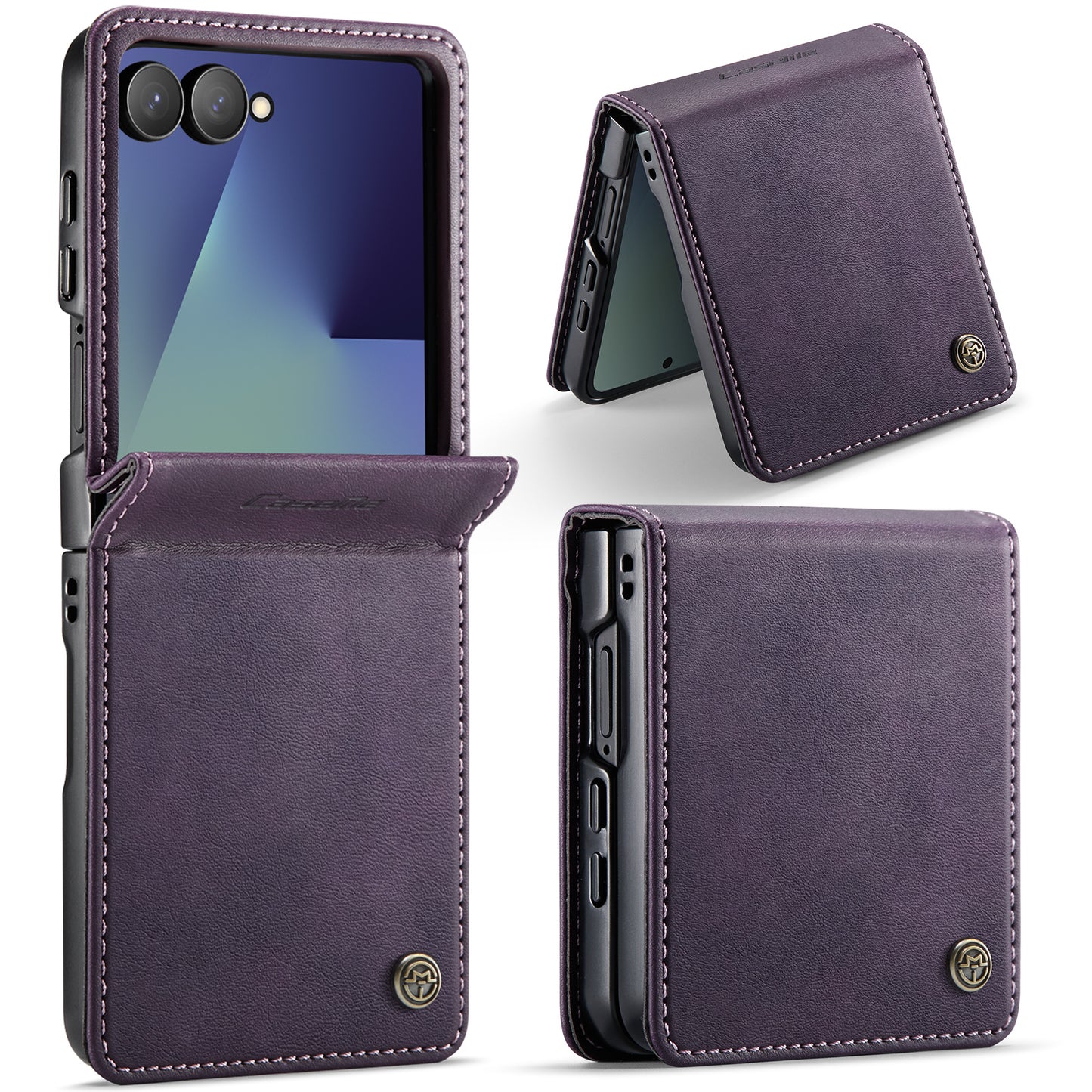 For Samsung Galaxy Z Flip7 5G Case CASEME 033 Series RFID Blocking Wallet Stand Calf Texture Leather Phone Cover - Purple
