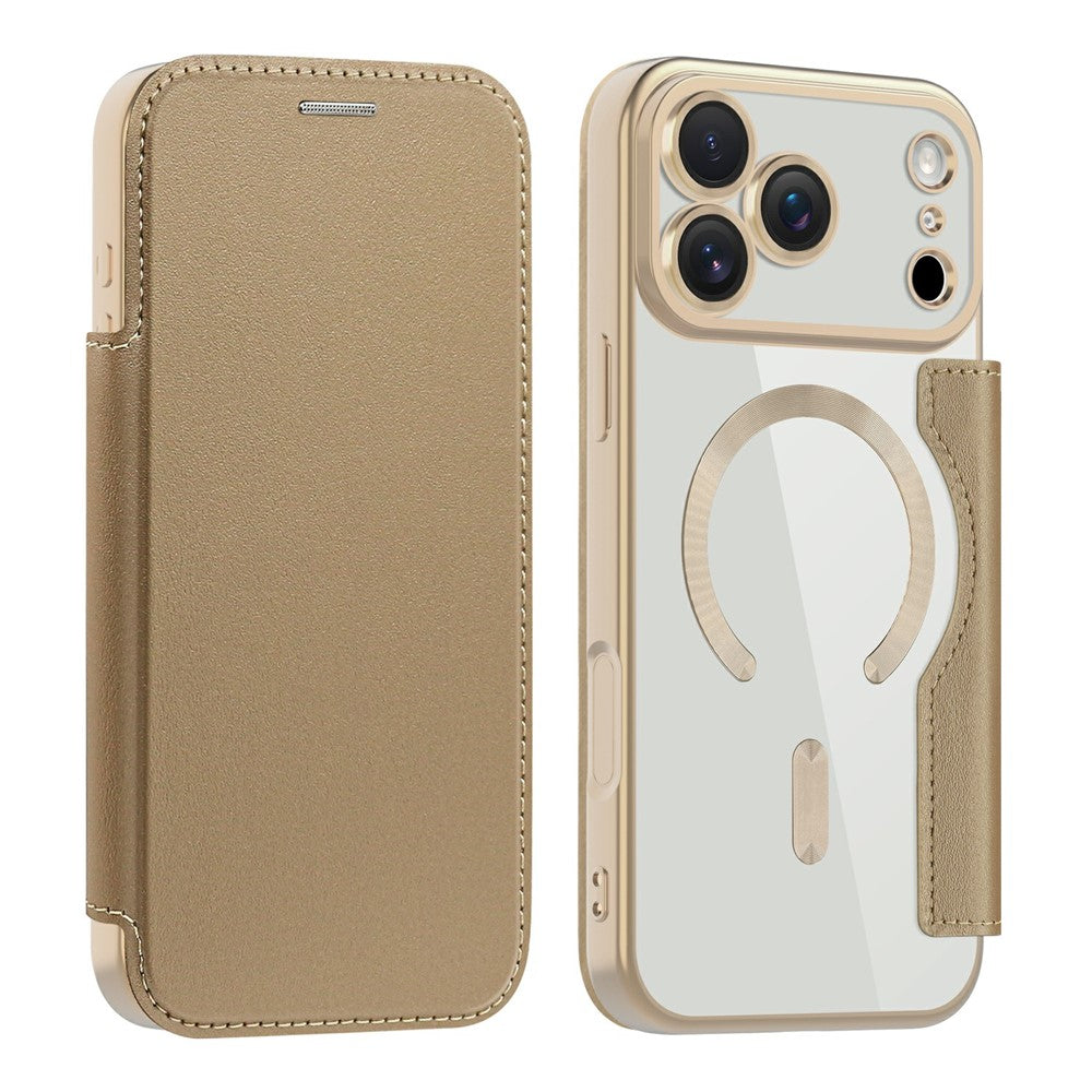 AMORUS For iPhone 17 Pro Max Case Compatible with MagSafe RFID Blocking Card Holder Leather Phone Cover - Desert Gold