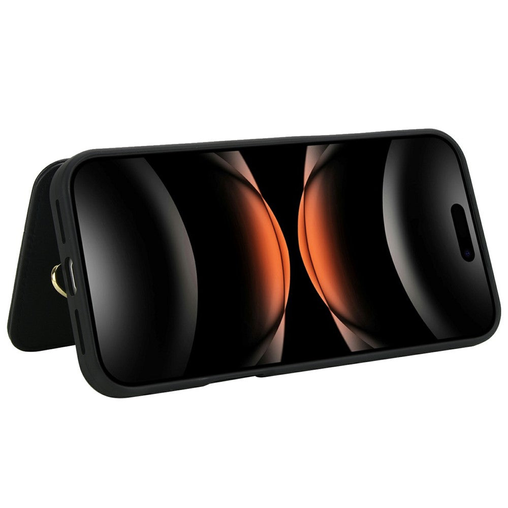 For iPhone 17 Pro Max Case Card Slots Leather Coated TPU Flower Phone Cover with 2 Straps - Black