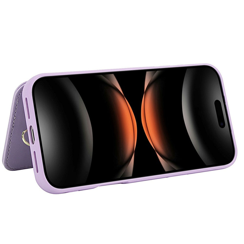 For iPhone 17 Pro Max Case Card Slots Leather Coated TPU Flower Phone Cover with 2 Straps - Purple