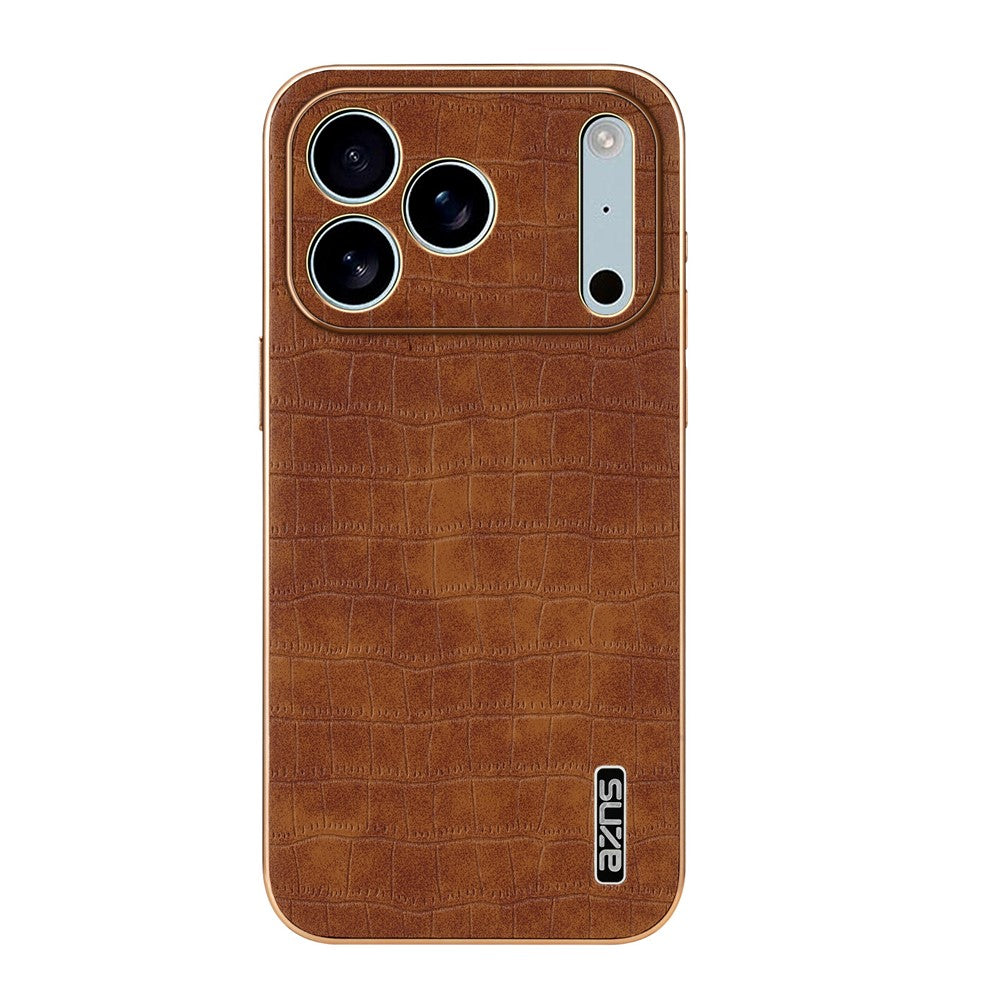 AZNS For iPhone 17 Pro Max Case Electroplating Crocodile Texture PU + TPU Phone Cover - Brown