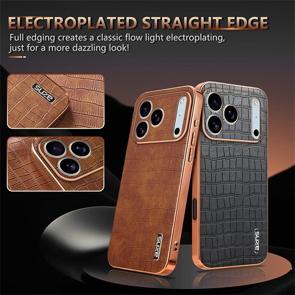 AZNS For iPhone 17 Pro Max Case Electroplating Crocodile Texture PU + TPU Phone Cover - Green