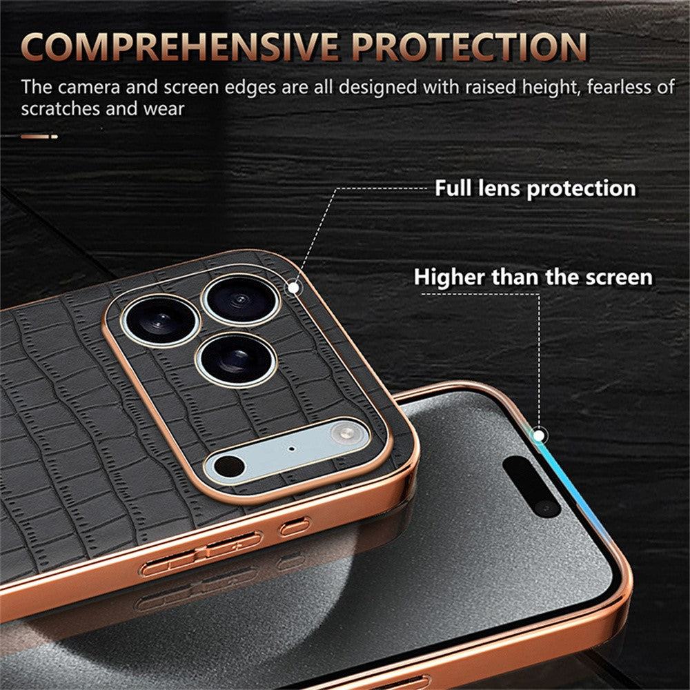 AZNS For iPhone 17 Pro Max Case Electroplating Crocodile Texture PU + TPU Phone Cover - Green