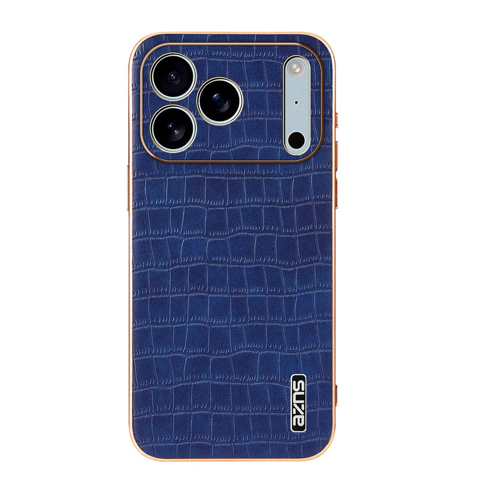 AZNS For iPhone 17 Pro Max Case Electroplating Crocodile Texture PU + TPU Phone Cover - Blue