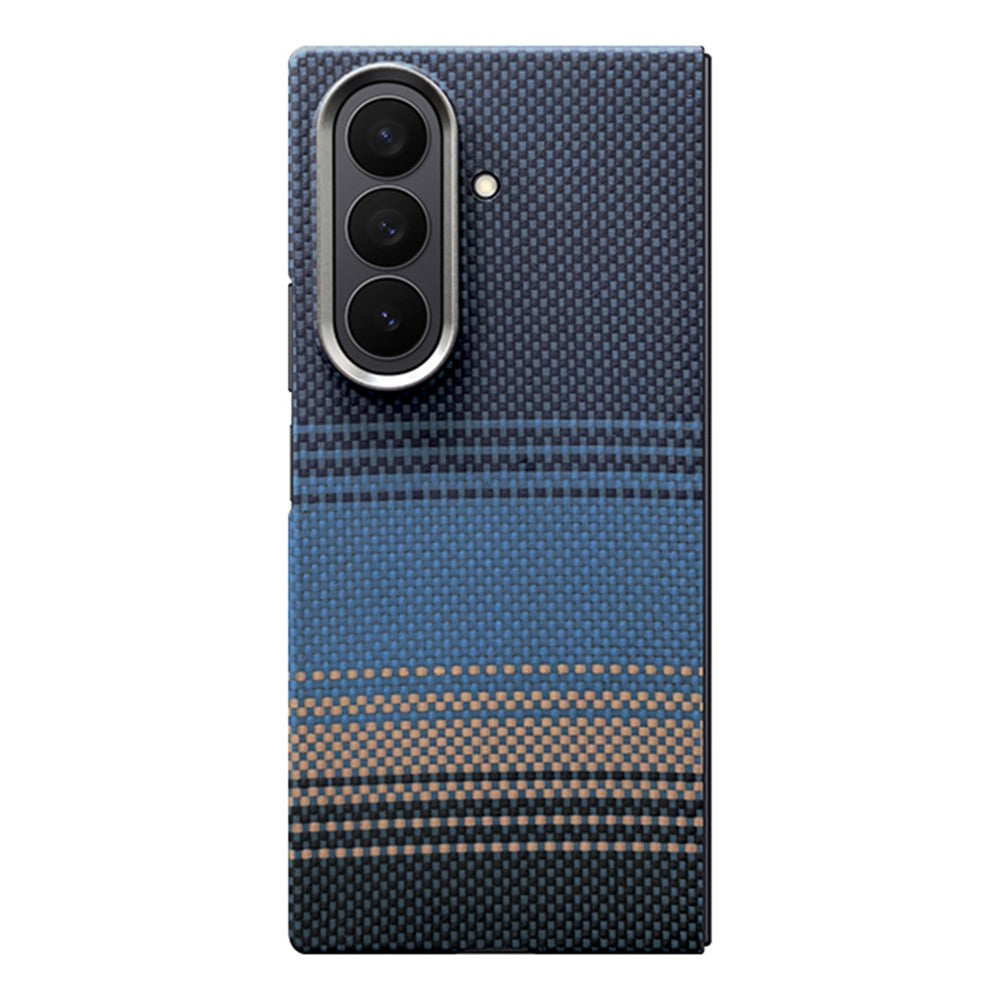 For Samsung Galaxy Z Fold7 5G Case Gradient Aramid Fiber Magnetic Phone Back Cover with Metal Lens Frame - Blue Floating Weave