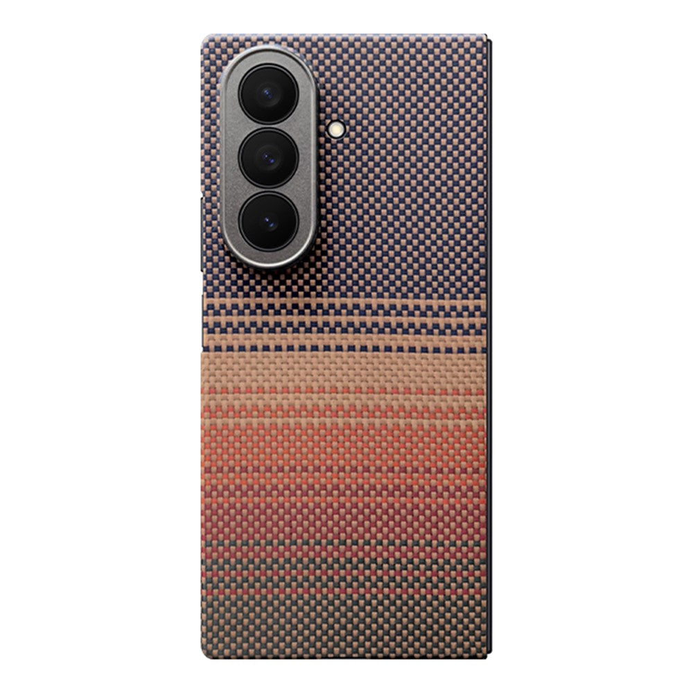 For Samsung Galaxy Z Fold7 5G Magnetic Case Precise Cutouts Gradient Aramid Fiber Phone Back Cover with Metal Lens Frame - Sunset Yellow