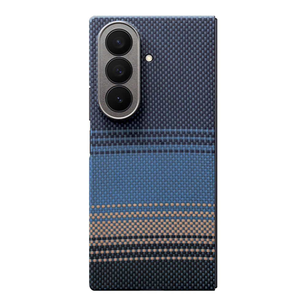 For Samsung Galaxy Z Fold7 5G Magnetic Case Precise Cutouts Gradient Aramid Fiber Folding Phone Cover with Metal Lens Frame - Blue Floating Weave