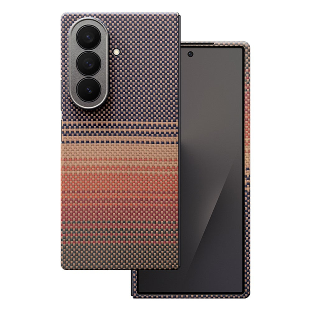 For Samsung Galaxy Z Fold7 5G Magnetic Case Precise Cutouts Gradient Aramid Fiber Folding Phone Cover with Metal Lens Frame - Sunset Yellow