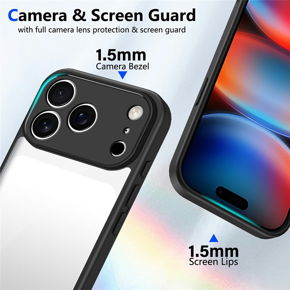 For iPhone 17 Pro Max Case Matte Skin Touch Clear PC + TPU Shockproof Phone Back Cover - Black