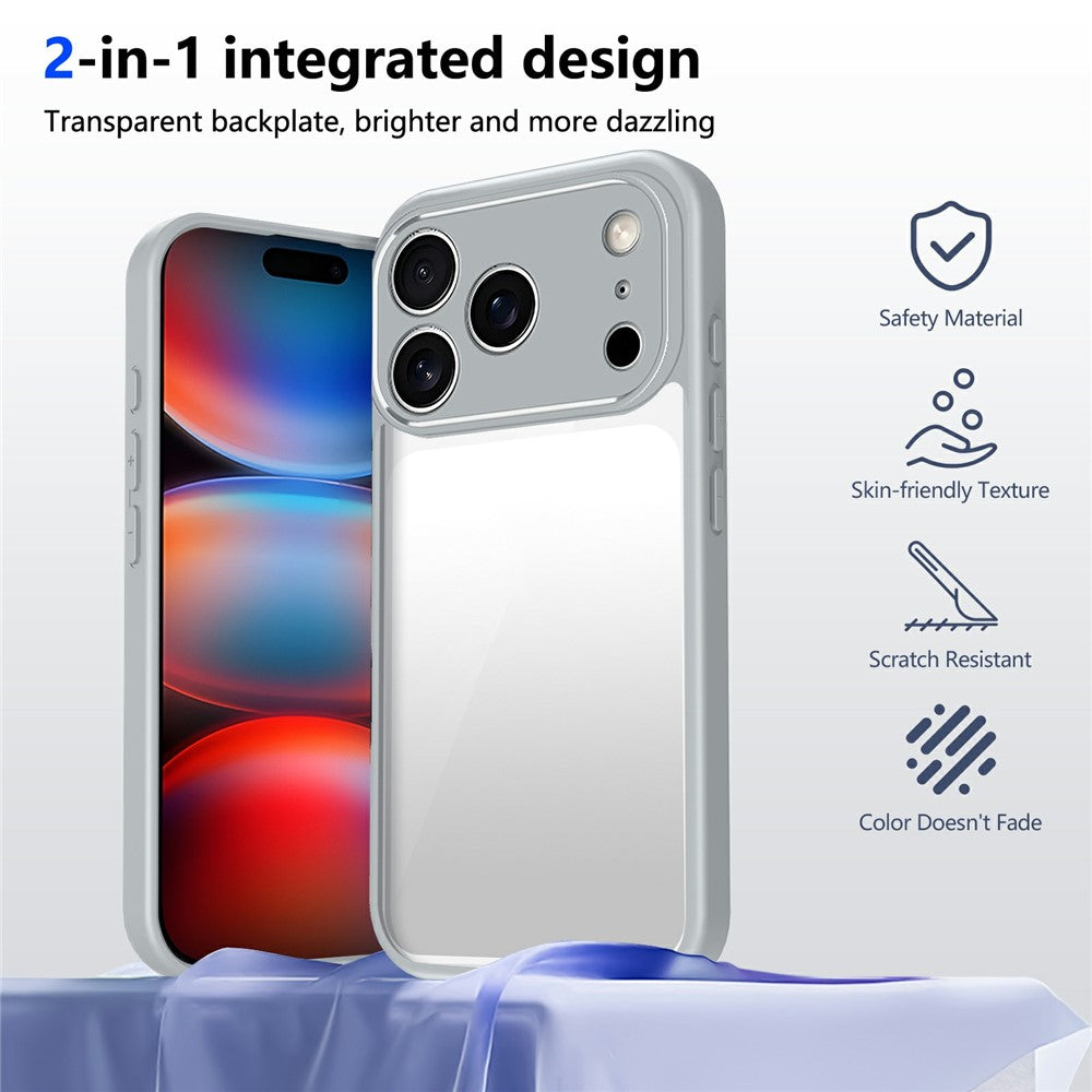 For iPhone 17 Pro Max Case Matte Skin Touch Clear PC + TPU Shockproof Phone Back Cover - Grey