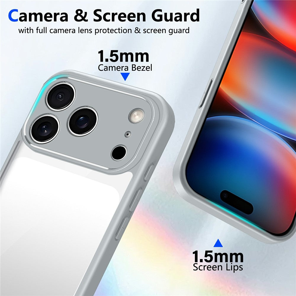 For iPhone 17 Pro Max Case Matte Skin Touch Clear PC + TPU Shockproof Phone Back Cover - Grey