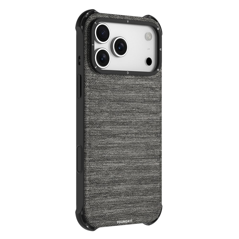 YOUNGKIT For iPhone 17 Pro Max Magnetic Case Jeans Cloth Texture TPU Canvas Phone Back Cover - Grey