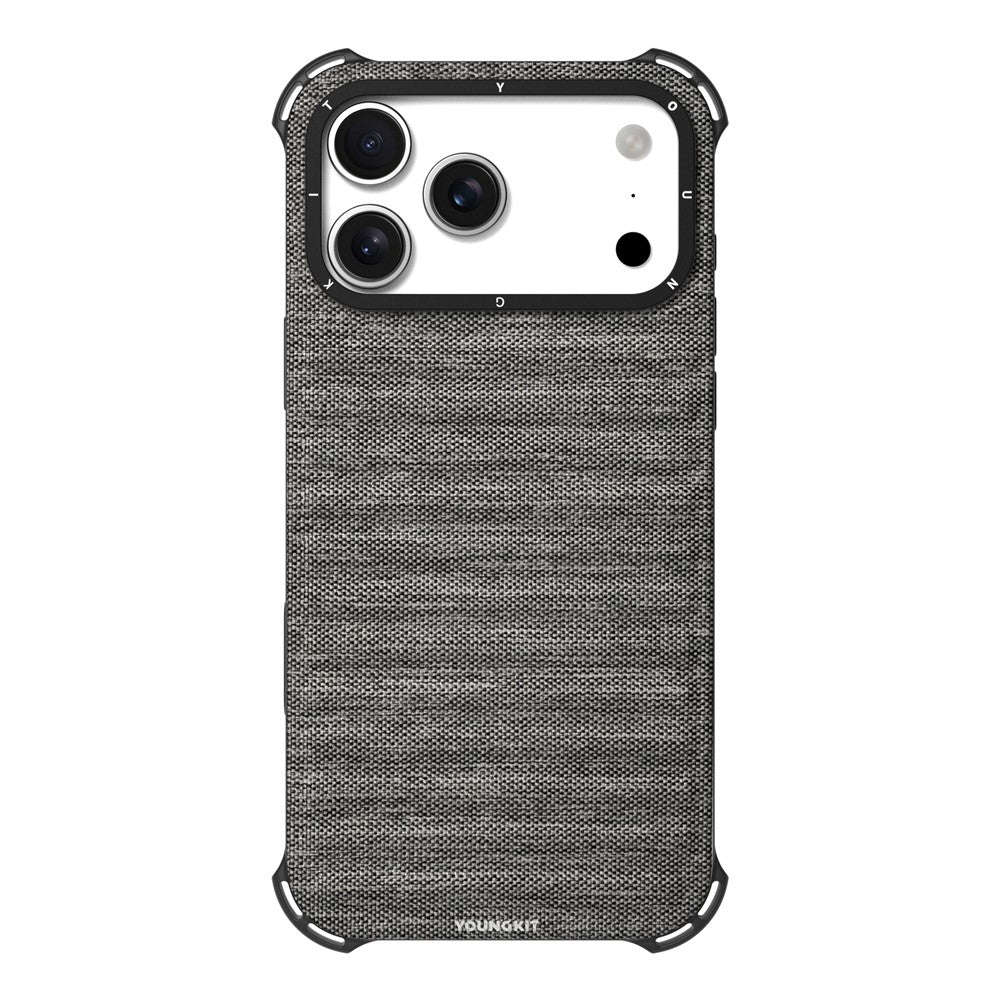 YOUNGKIT For iPhone 17 Pro Max Magnetic Case Jeans Cloth Texture TPU Canvas Phone Back Cover - Grey