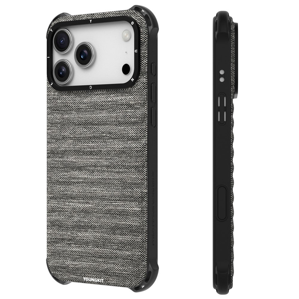 YOUNGKIT For iPhone 17 Pro Max Magnetic Case Jeans Cloth Texture TPU Canvas Phone Back Cover - Grey