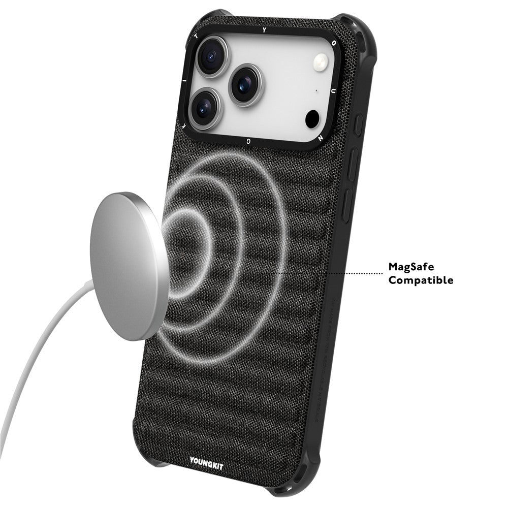 YOUNGKIT For iPhone 17 Pro Max Magnetic Case Jeans Cloth Texture TPU Canvas Phone Back Cover - Grey