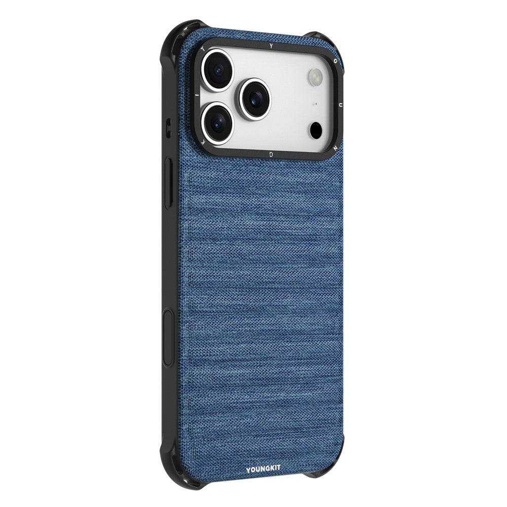 YOUNGKIT For iPhone 17 Pro Max Magnetic Case Jeans Cloth Texture TPU Canvas Phone Back Cover - Blue