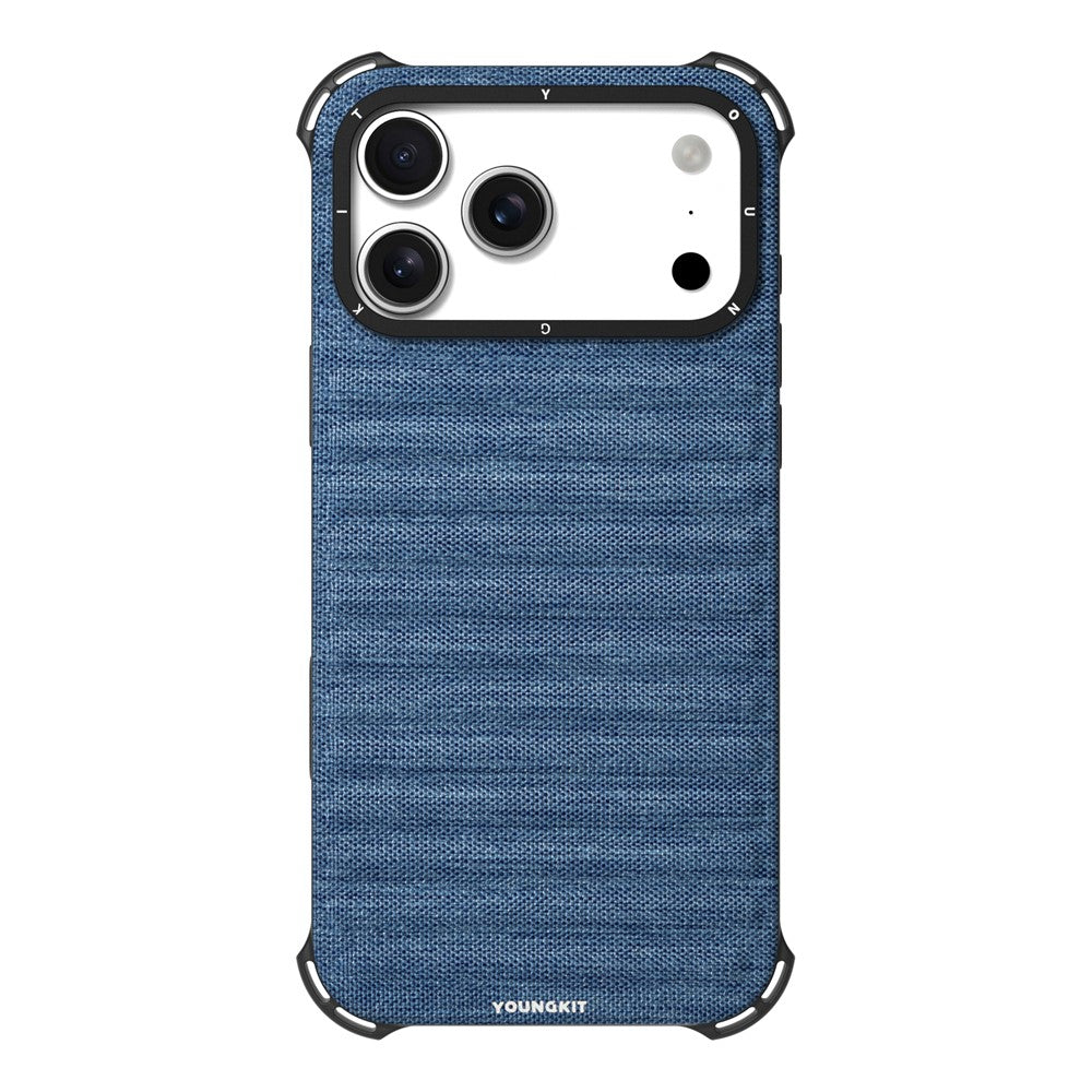 YOUNGKIT For iPhone 17 Pro Max Magnetic Case Jeans Cloth Texture TPU Canvas Phone Back Cover - Blue