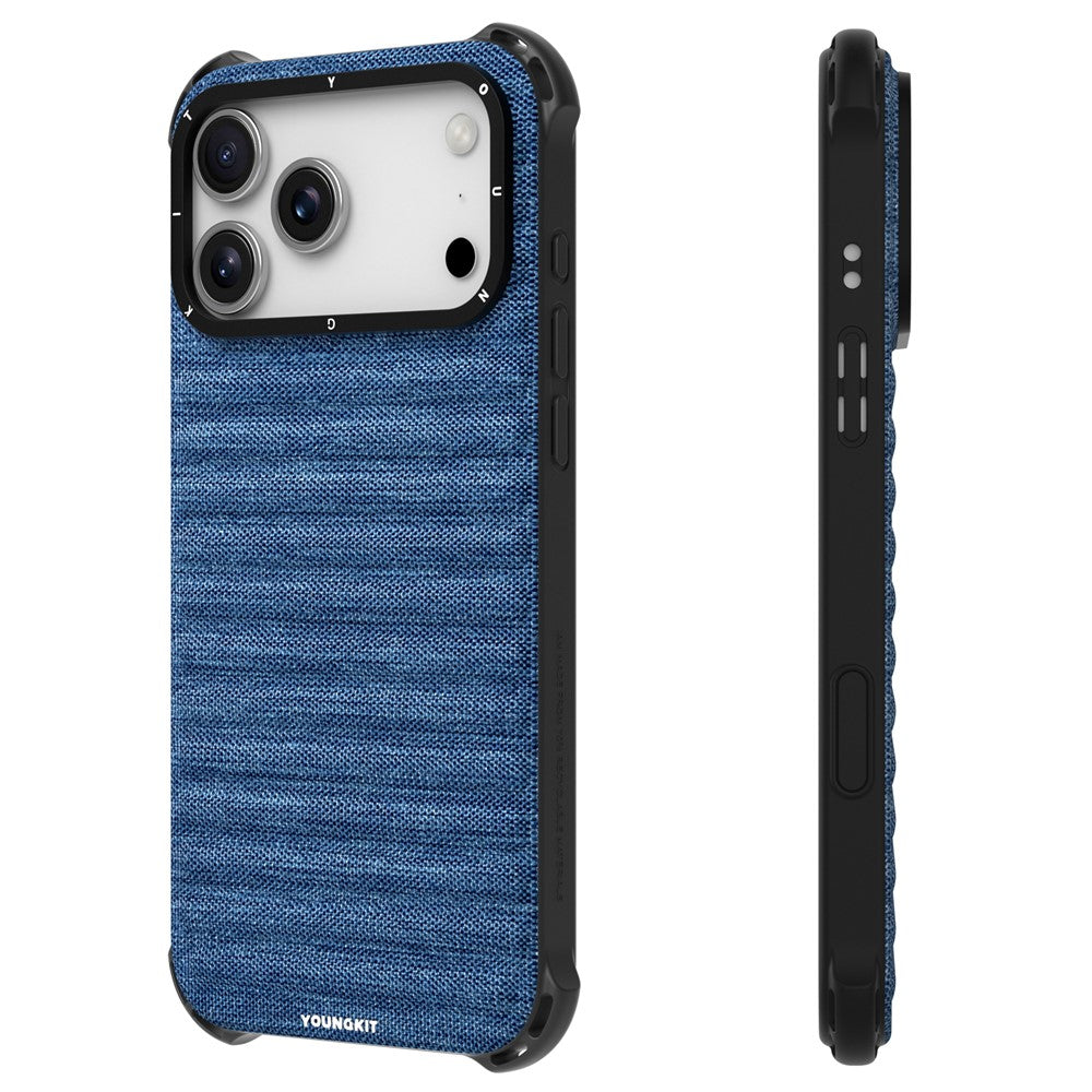 YOUNGKIT For iPhone 17 Pro Max Magnetic Case Jeans Cloth Texture TPU Canvas Phone Back Cover - Blue