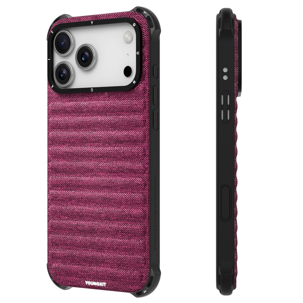 YOUNGKIT For iPhone 17 Pro Max Magnetic Case Jeans Cloth Texture TPU Canvas Phone Back Cover - Brown