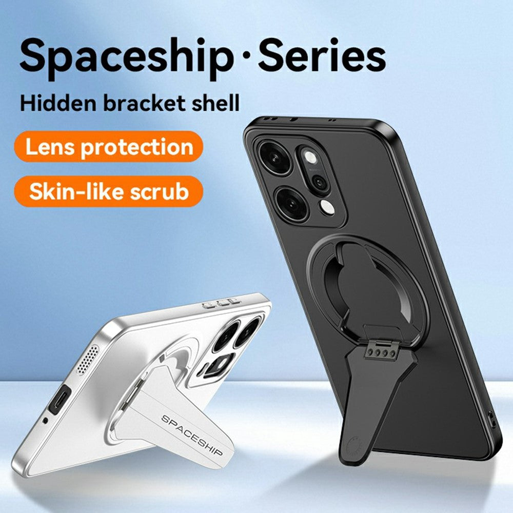 For Oppo Reno14 Pro 5G (Global) Case Compatible with MagSafe Hidden Kickstand Skin-Feel Matte PC TPU Phone Back Cover - Black