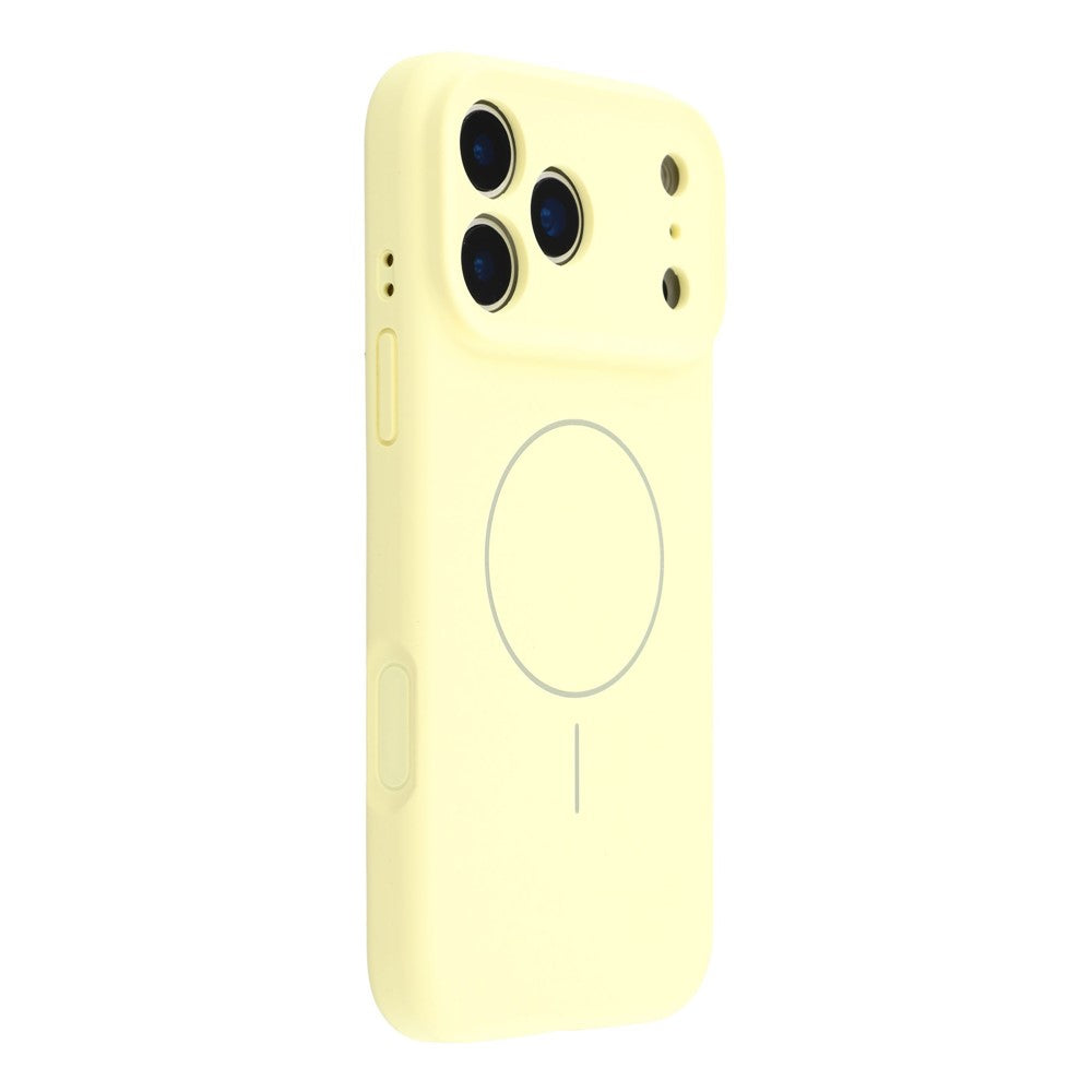 For iPhone 17 Pro Max Case Compatible with MagSafe Liquid Silicone + PC Phone Cover with Camera Touch Control Button - Light Yellow