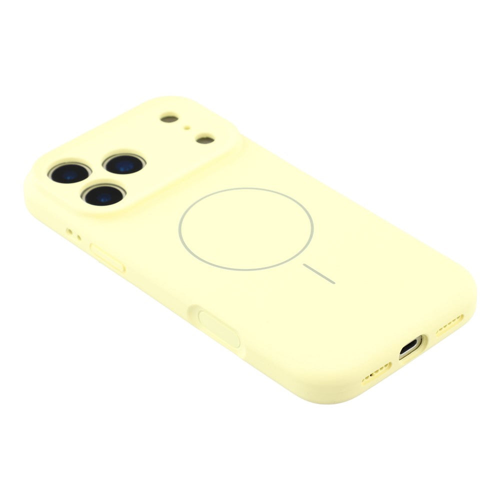 For iPhone 17 Pro Max Case Compatible with MagSafe Liquid Silicone + PC Phone Cover with Camera Touch Control Button - Light Yellow