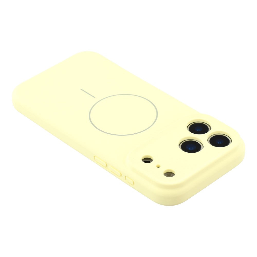 For iPhone 17 Pro Max Case Compatible with MagSafe Liquid Silicone + PC Phone Cover with Camera Touch Control Button - Light Yellow