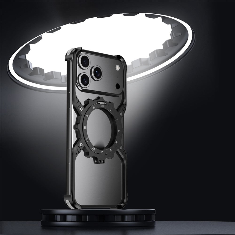 For iPhone 17 Pro Max Magnetic Case Luminous Kickstand Aluminum Alloy X-Shape Bumper Phone Cover - Orange