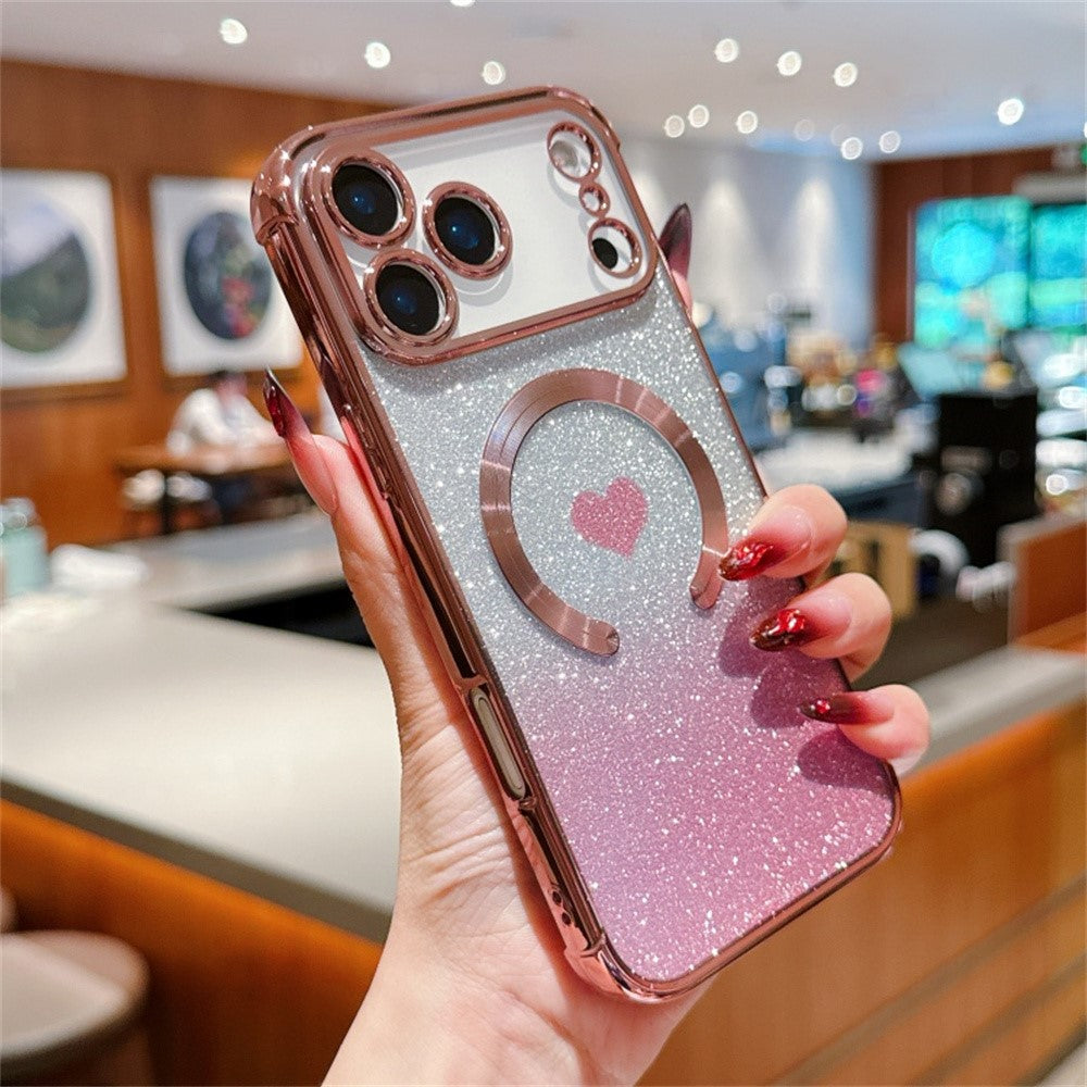 For iPhone 17 Pro Max Case Gradient Sparkle TPU Phone Cover Compatible with MagSafe - Rose Pink