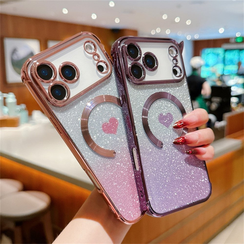 For iPhone 17 Pro Max Case Gradient Sparkle TPU Phone Cover Compatible with MagSafe - Rose Pink