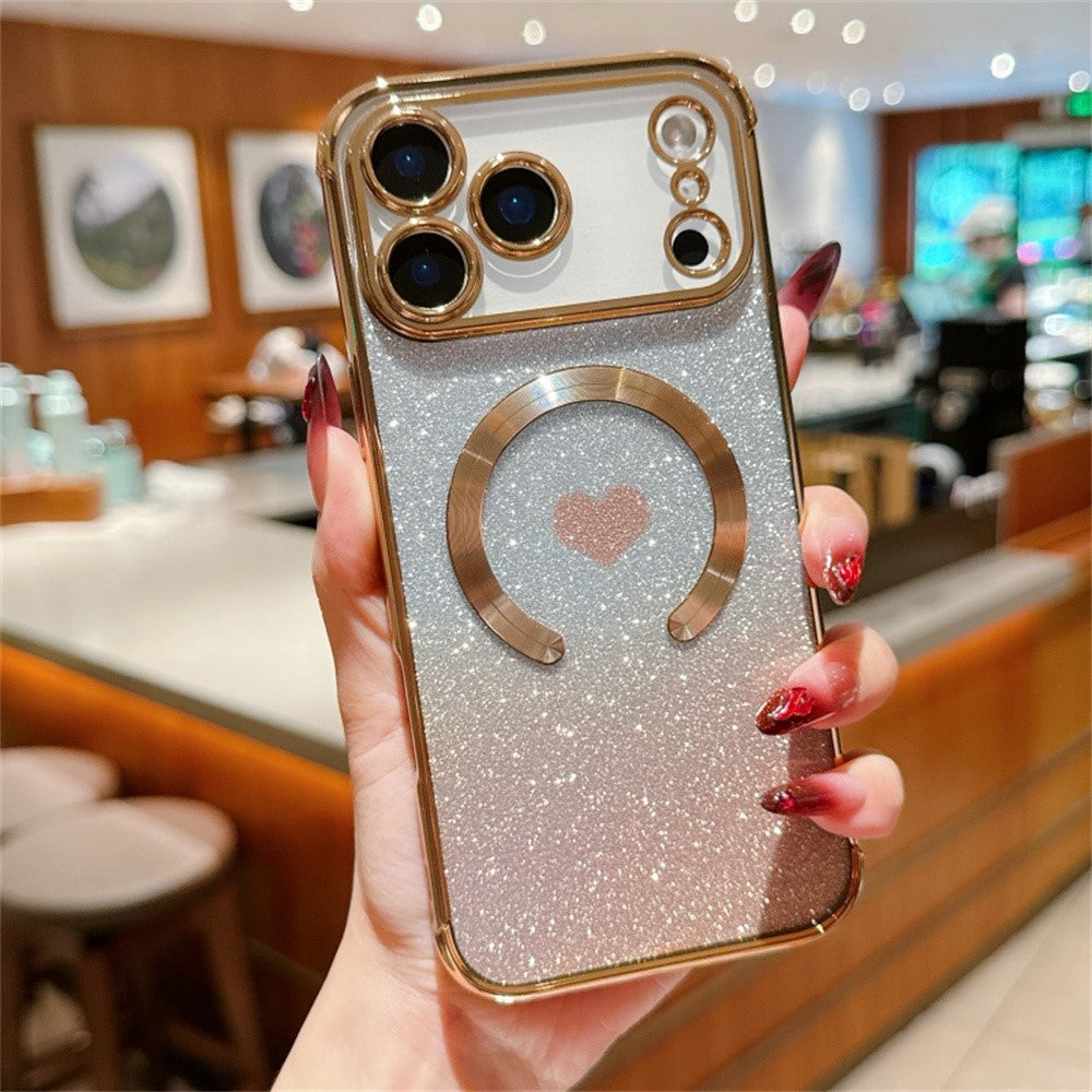 For iPhone 17 Pro Max Case Gradient Sparkle TPU Phone Cover Compatible with MagSafe - Gold