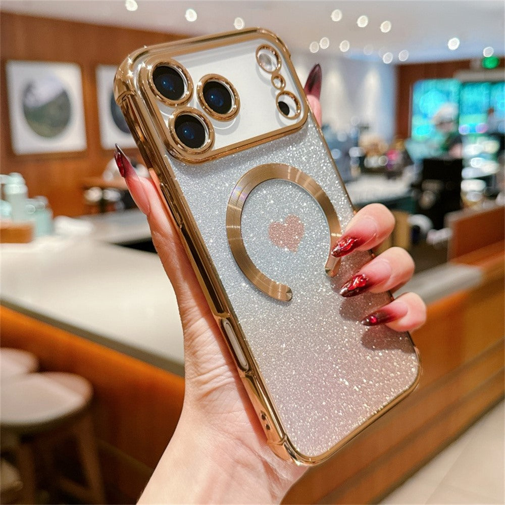 For iPhone 17 Pro Max Case Gradient Sparkle TPU Phone Cover Compatible with MagSafe - Gold