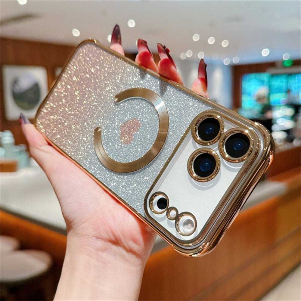 For iPhone 17 Pro Max Case Gradient Sparkle TPU Phone Cover Compatible with MagSafe - Gold