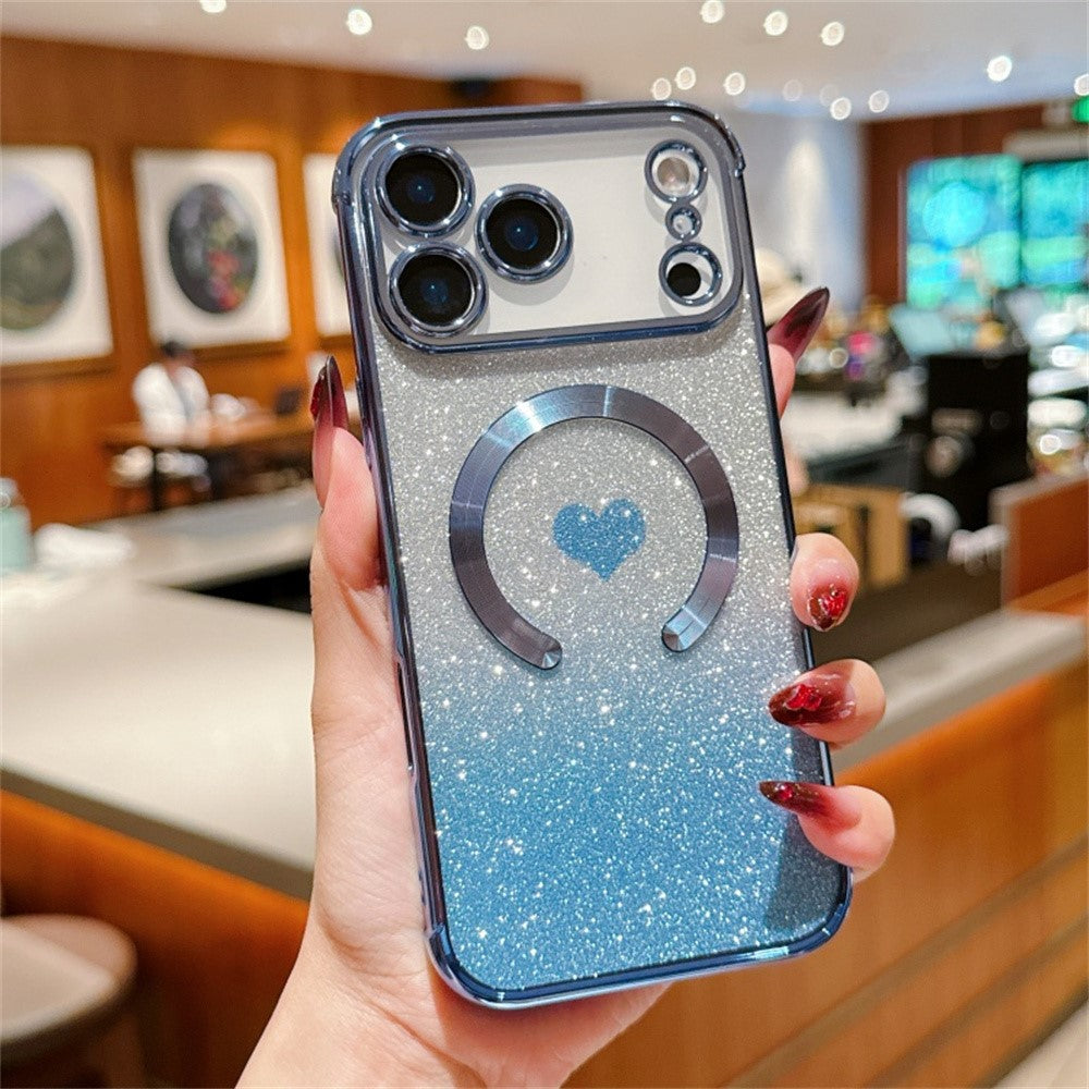 For iPhone 17 Pro Max Case Gradient Sparkle TPU Phone Cover Compatible with MagSafe - Blue