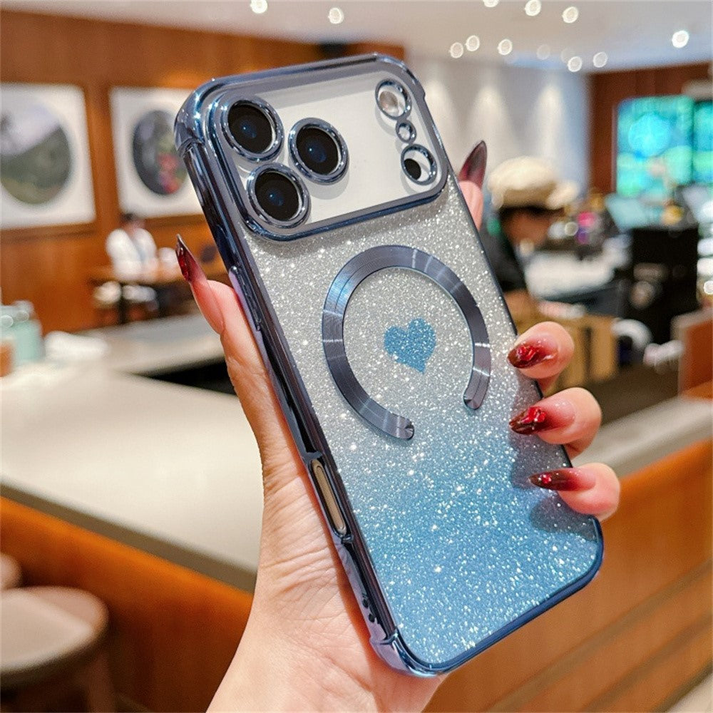 For iPhone 17 Pro Max Case Gradient Sparkle TPU Phone Cover Compatible with MagSafe - Blue