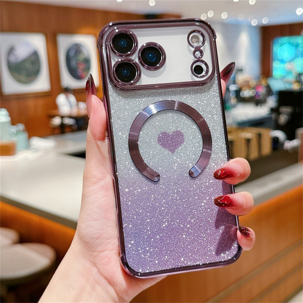 For iPhone 17 Pro Max Case Gradient Sparkle TPU Phone Cover Compatible with MagSafe - Dark Purple