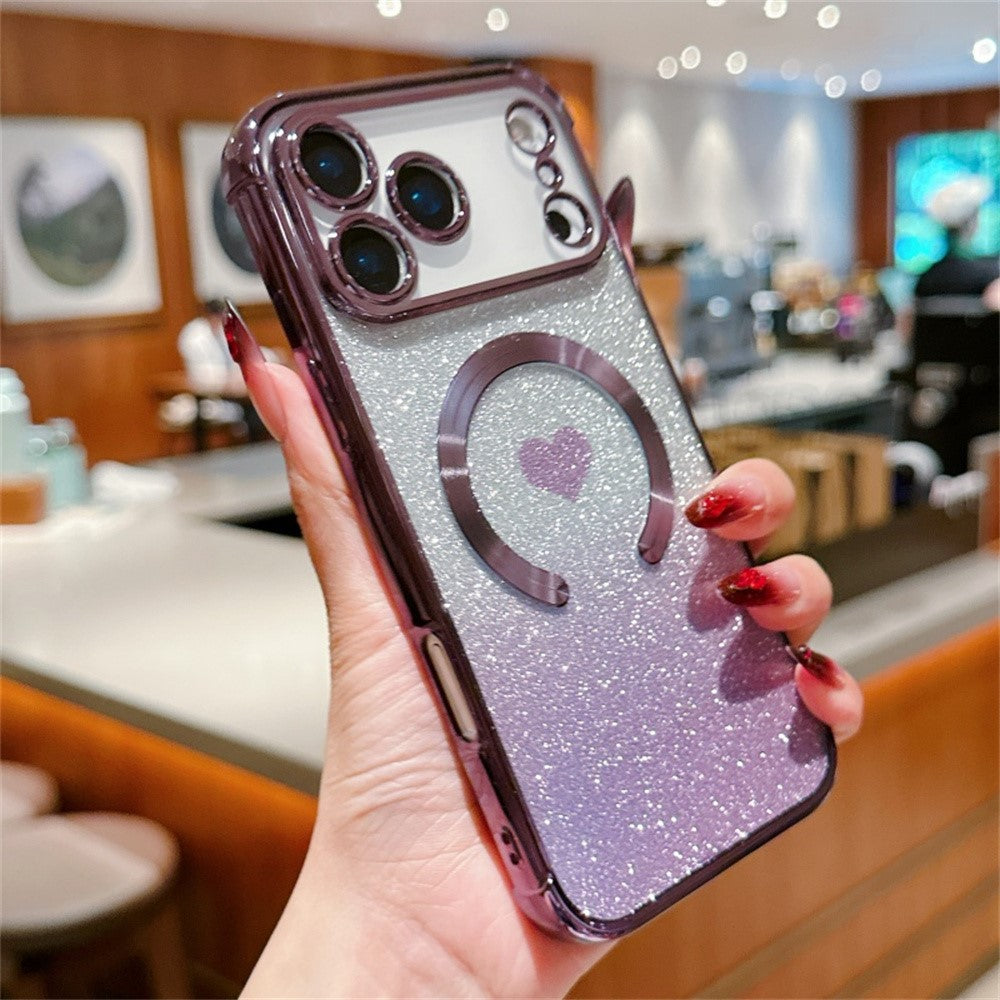For iPhone 17 Pro Max Case Gradient Sparkle TPU Phone Cover Compatible with MagSafe - Dark Purple