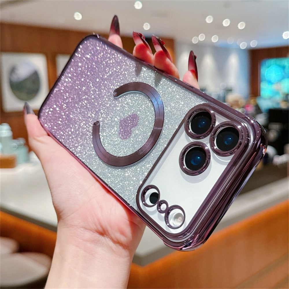 For iPhone 17 Pro Max Case Gradient Sparkle TPU Phone Cover Compatible with MagSafe - Dark Purple