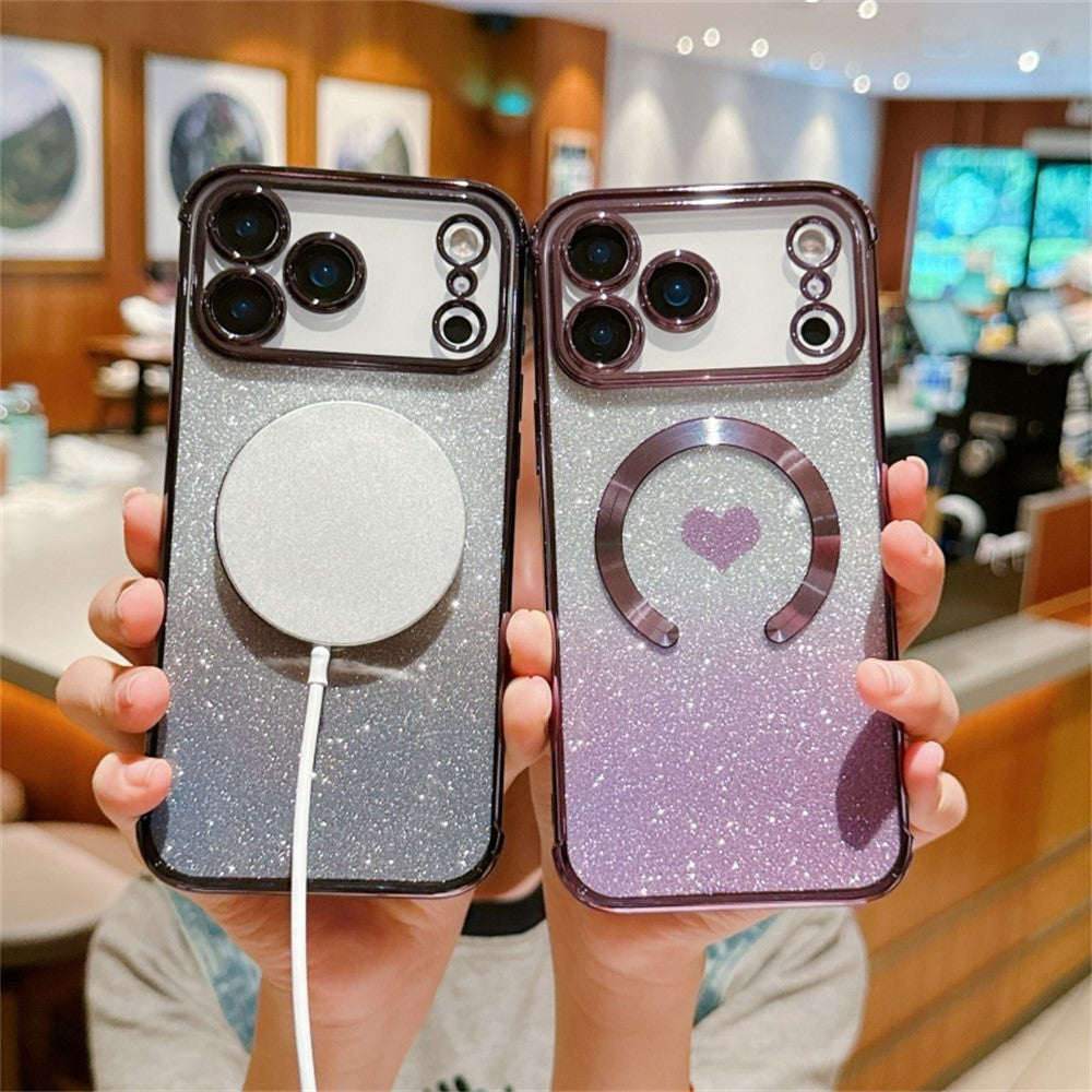 For iPhone 17 Pro Max Case Gradient Sparkle TPU Phone Cover Compatible with MagSafe - Dark Purple