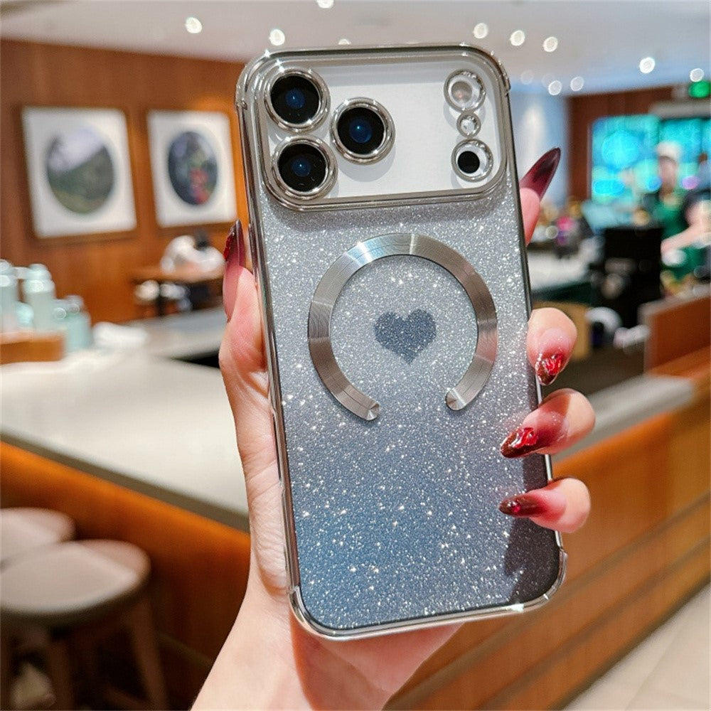 For iPhone 17 Pro Max Case Gradient Sparkle TPU Phone Cover Compatible with MagSafe - Silver