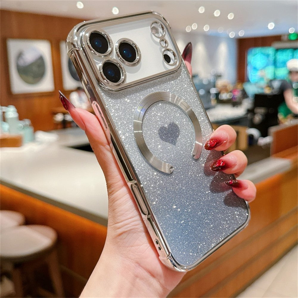 For iPhone 17 Pro Max Case Gradient Sparkle TPU Phone Cover Compatible with MagSafe - Silver