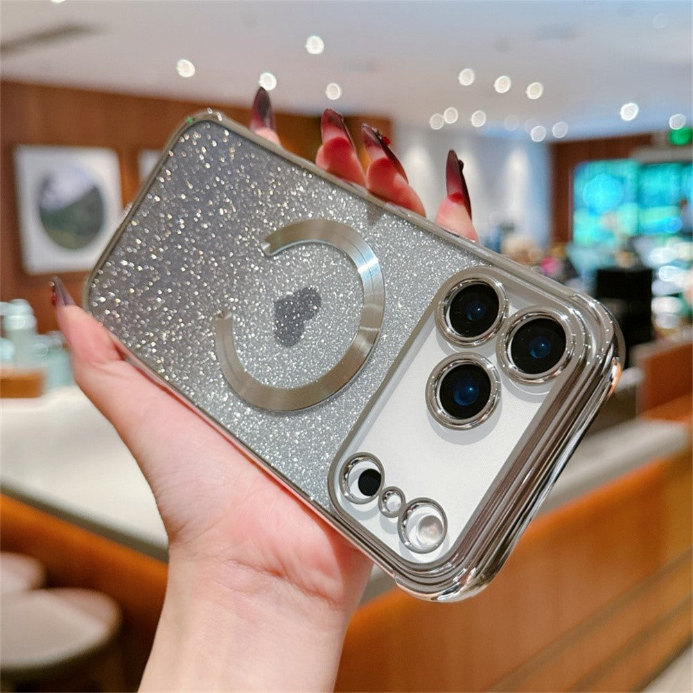 For iPhone 17 Pro Max Case Gradient Sparkle TPU Phone Cover Compatible with MagSafe - Silver