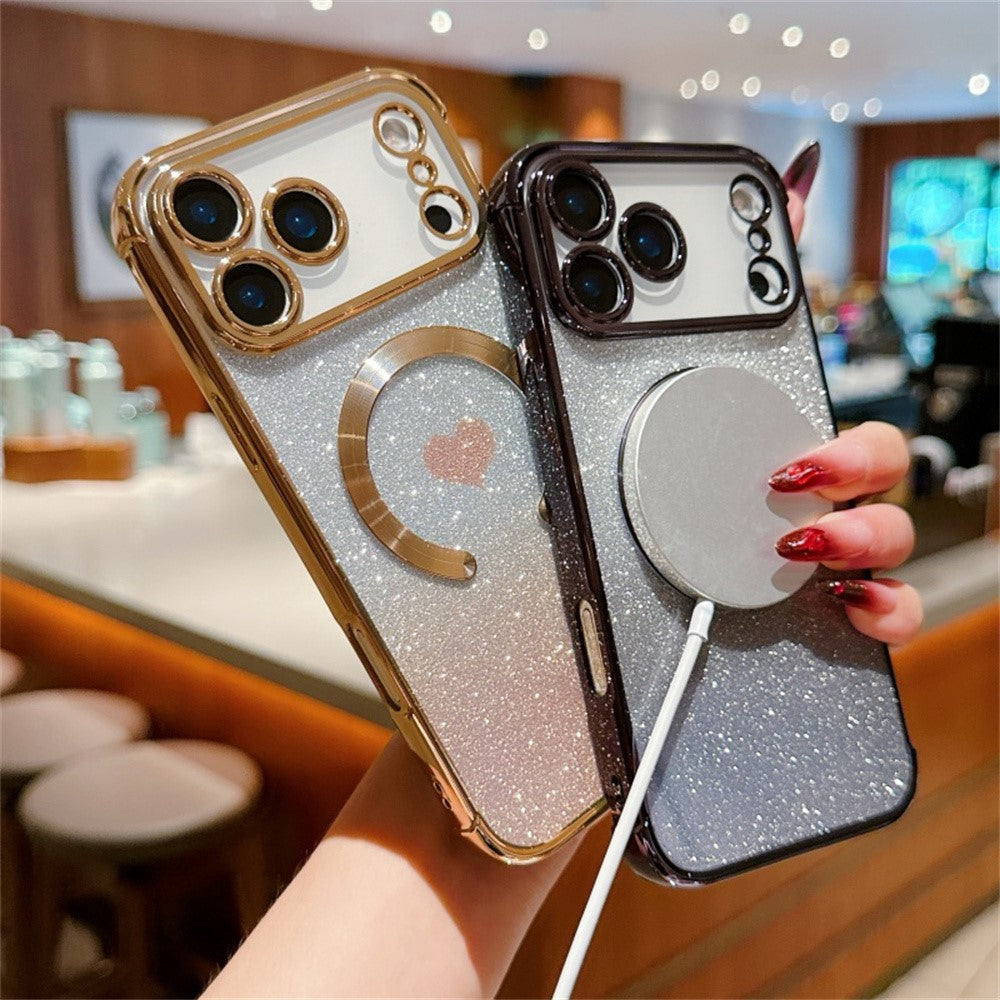 For iPhone 17 Pro Max Case Gradient Sparkle TPU Phone Cover Compatible with MagSafe - Silver