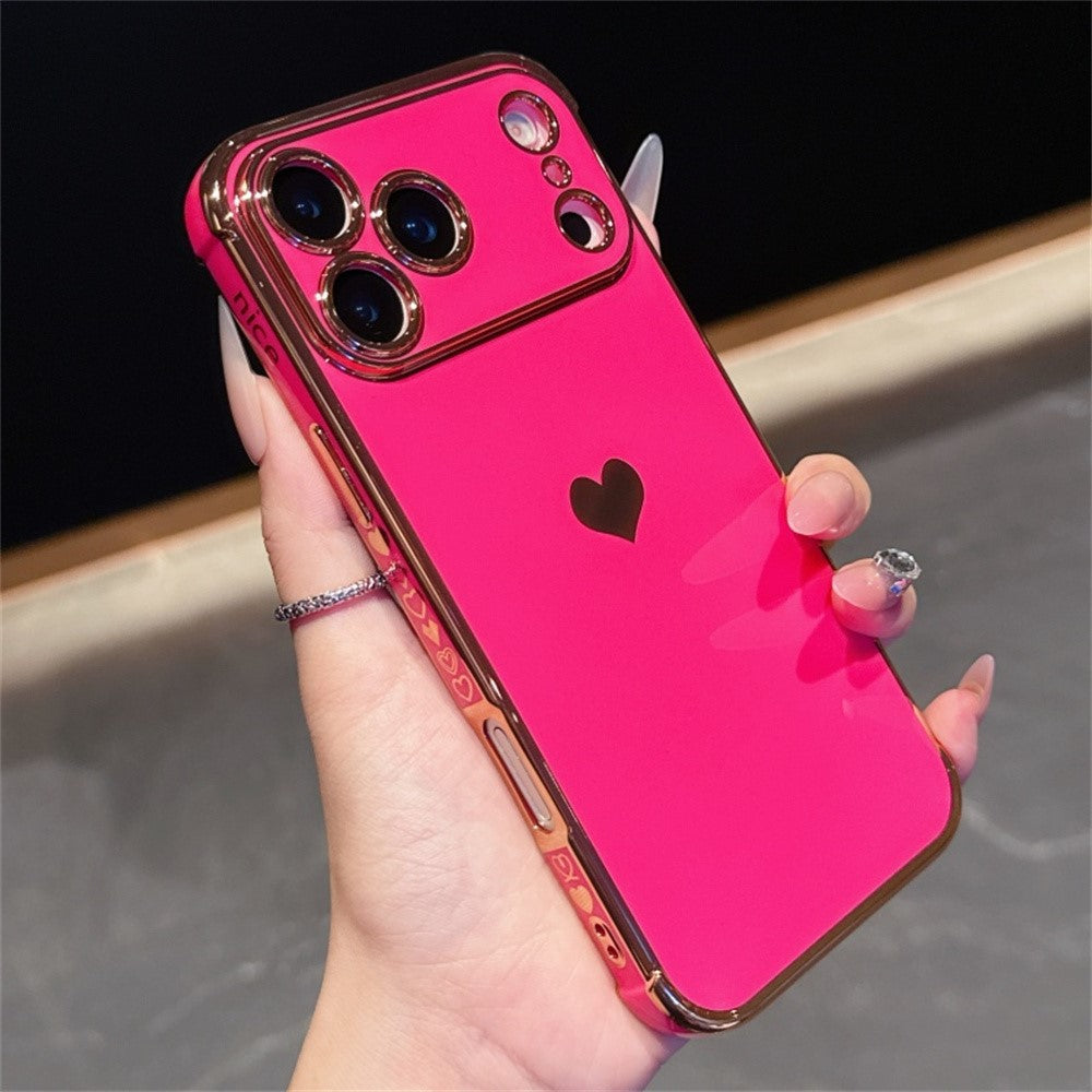For iPhone 17 Pro Max Case TPU Phone Back Cover Electroplating Heart Pattern - Rose