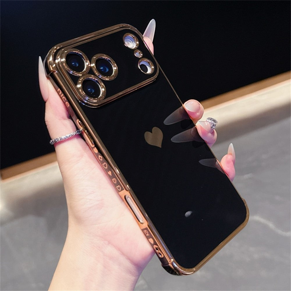 For iPhone 17 Pro Max Case TPU Phone Back Cover Electroplating Heart Pattern - Black