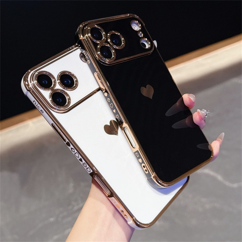 For iPhone 17 Pro Max Case TPU Phone Back Cover Electroplating Heart Pattern - Black